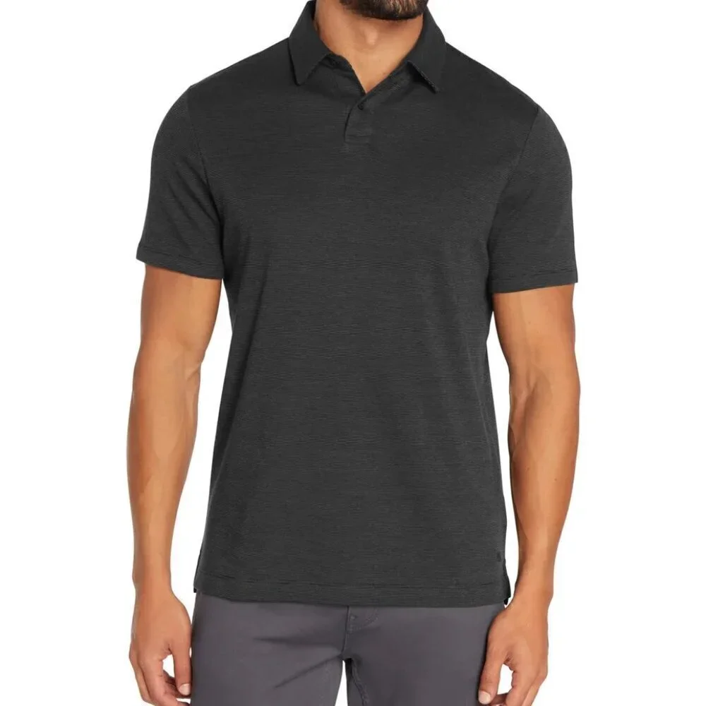 NWT - Banana Republic Men’s Luxe Polo Black Gray Stripe – Size XL